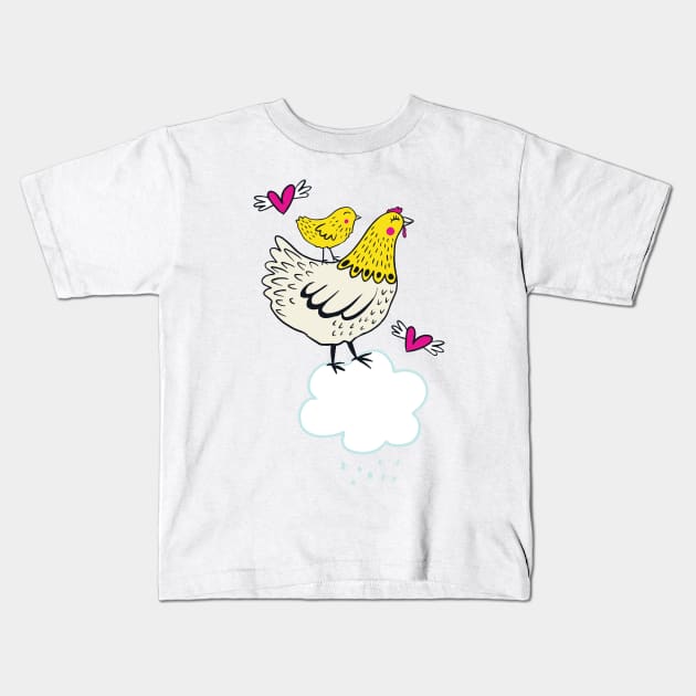Cloudy with a Chance of Chickens Kids T-Shirt by Jacqueline Hurd